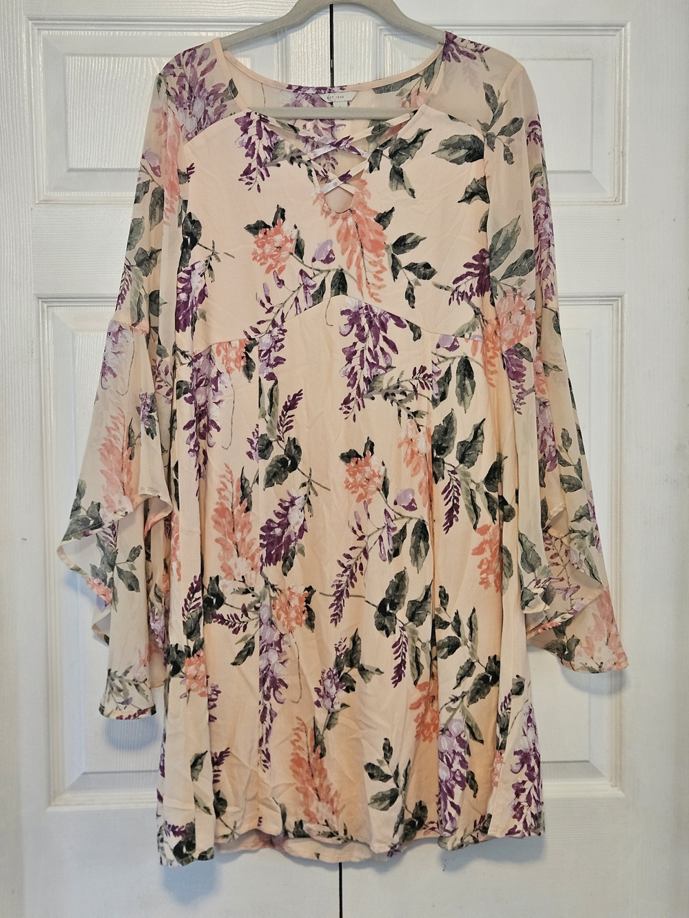 Floral Crisscross Neck Cream Tunic Dress